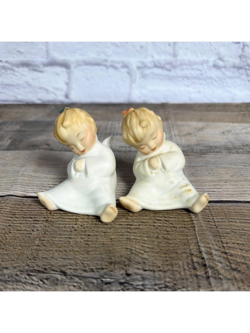 Vintage 1980s Editions In Porcelain Angel Cherub Boy Girl Pair Set Of 2 Made USA